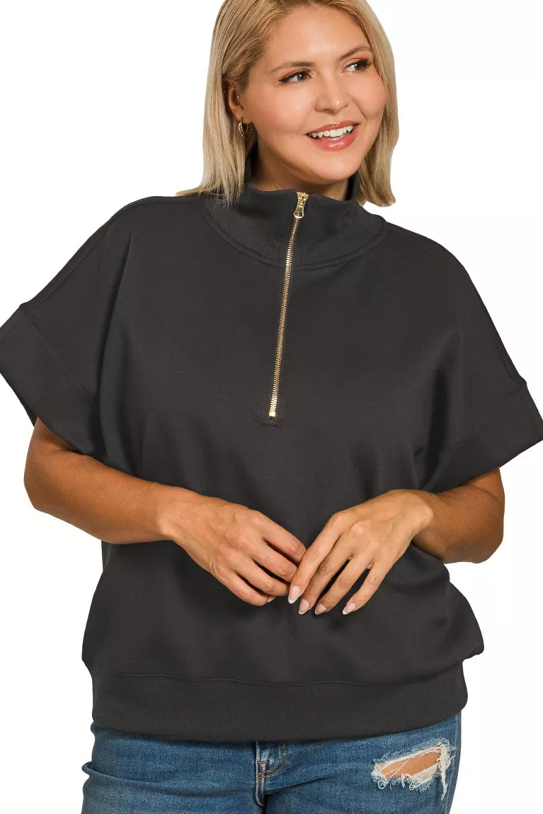 Davina Half Zip Short Sleeve Sweatshirt