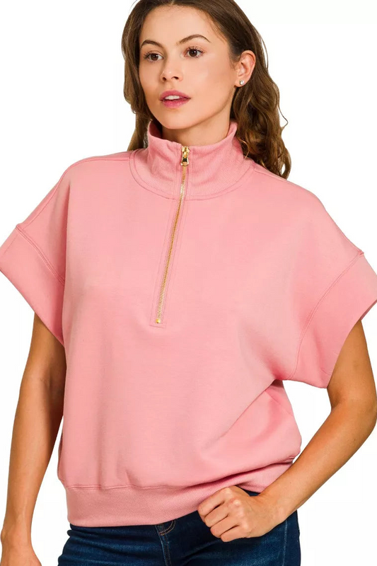 Davina Half Zip Short Sleeve Sweatshirt