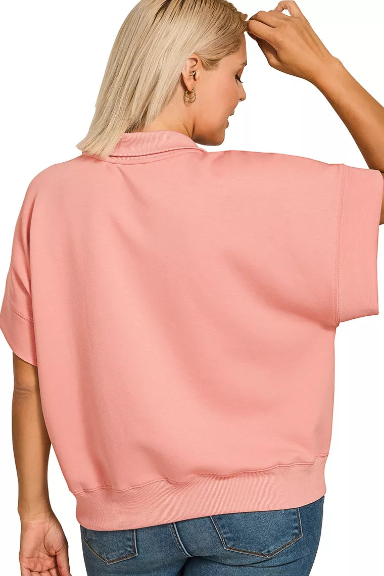 Davina Half Zip Short Sleeve Sweatshirt