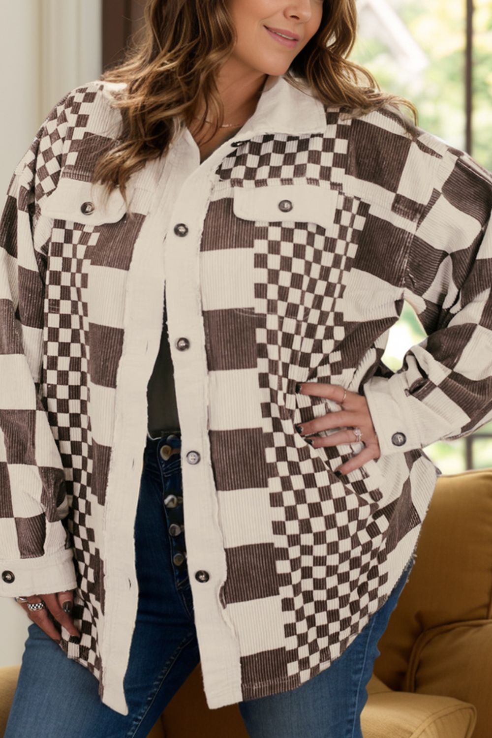 Oneida Checkered Button Up Long Sleeve Jacket