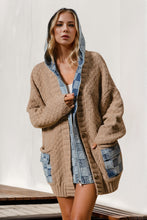 Load image into Gallery viewer, Hulett Hooded Denim Spliced Sweater Cardigan
