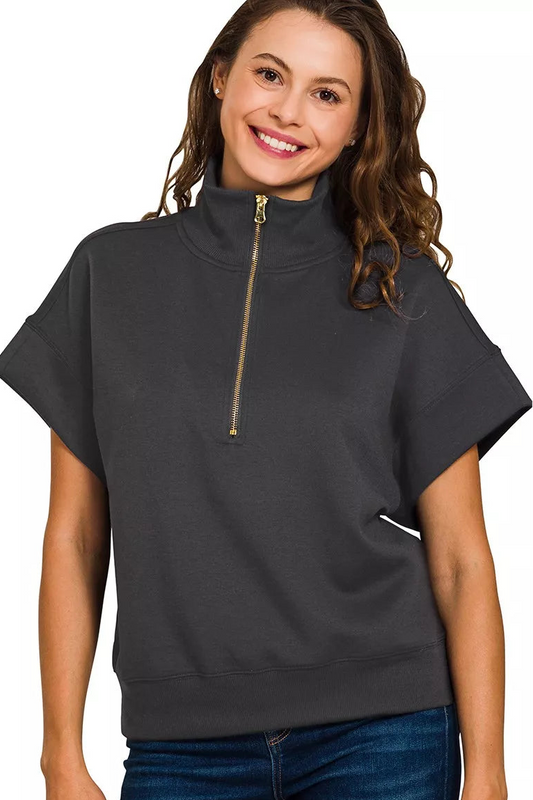 Davina Half Zip Short Sleeve Sweatshirt
