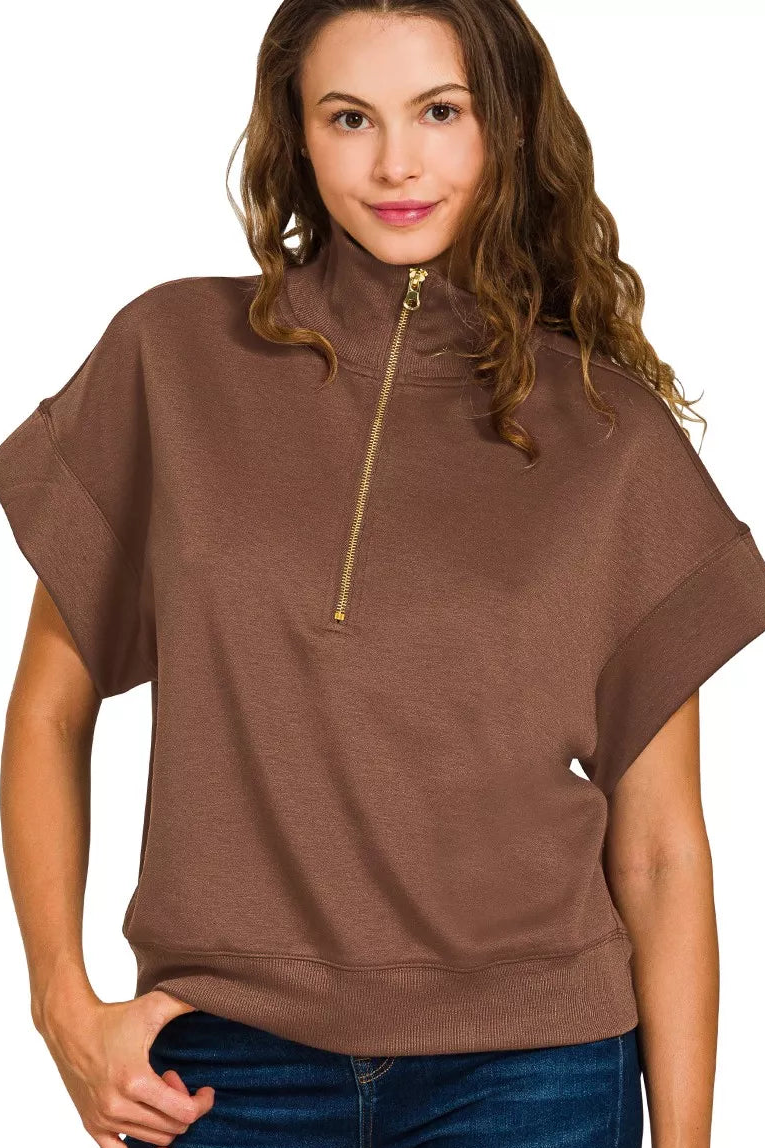 Davina Half Zip Short Sleeve Sweatshirt