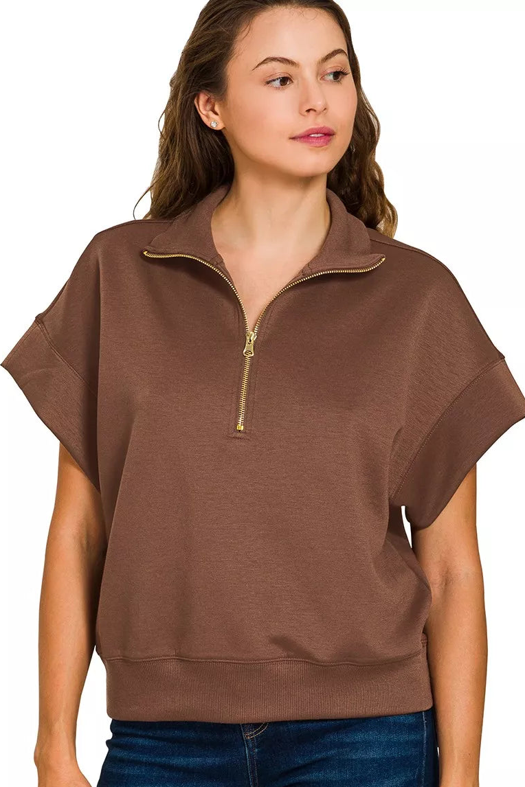 Davina Half Zip Short Sleeve Sweatshirt