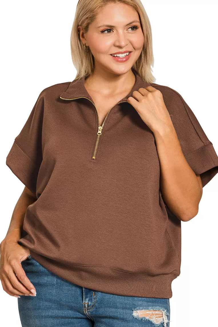 Davina Half Zip Short Sleeve Sweatshirt
