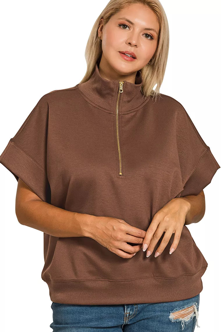 Davina Half Zip Short Sleeve Sweatshirt