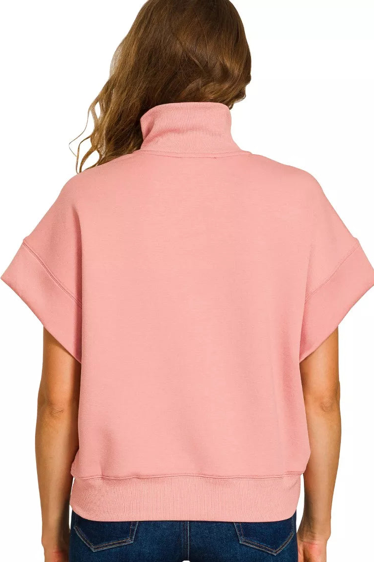 Davina Half Zip Short Sleeve Sweatshirt