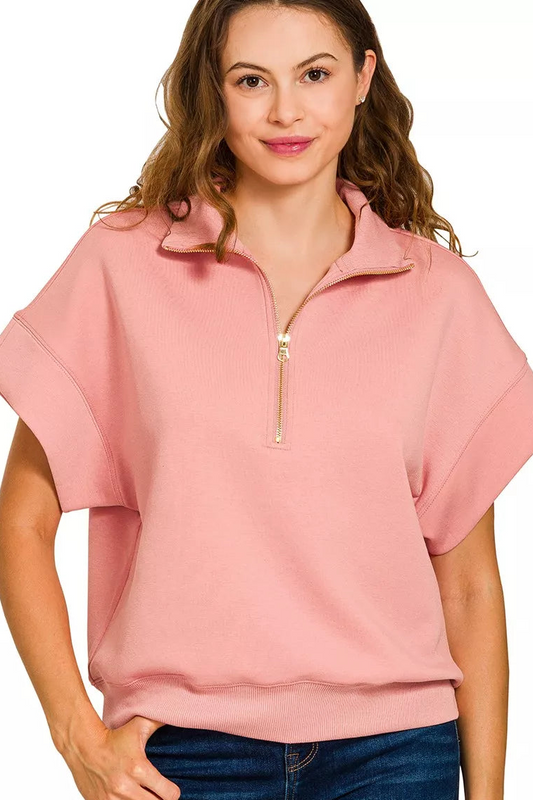 Davina Half Zip Short Sleeve Sweatshirt