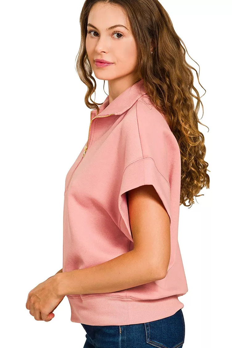 Davina Half Zip Short Sleeve Sweatshirt
