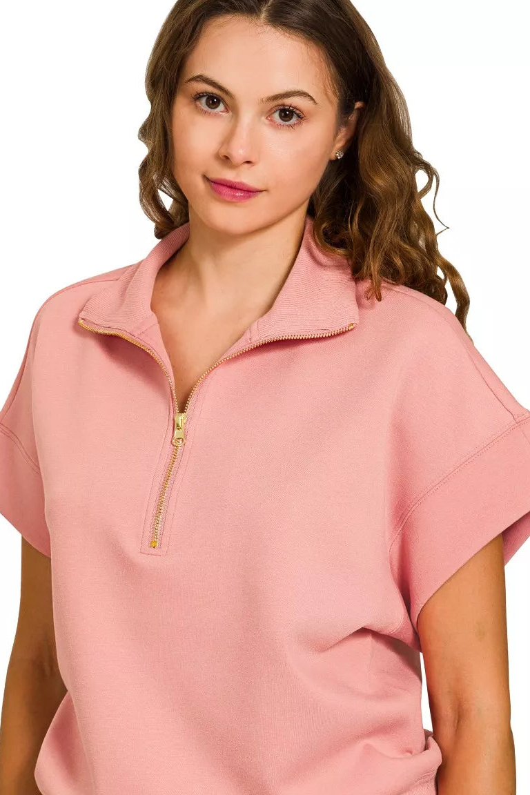 Davina Half Zip Short Sleeve Sweatshirt