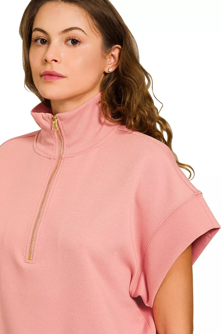 Davina Half Zip Short Sleeve Sweatshirt