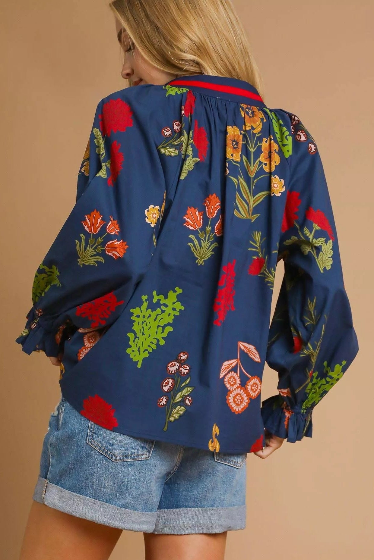 Geneva Floral Print Flounce Sleeve Blouse