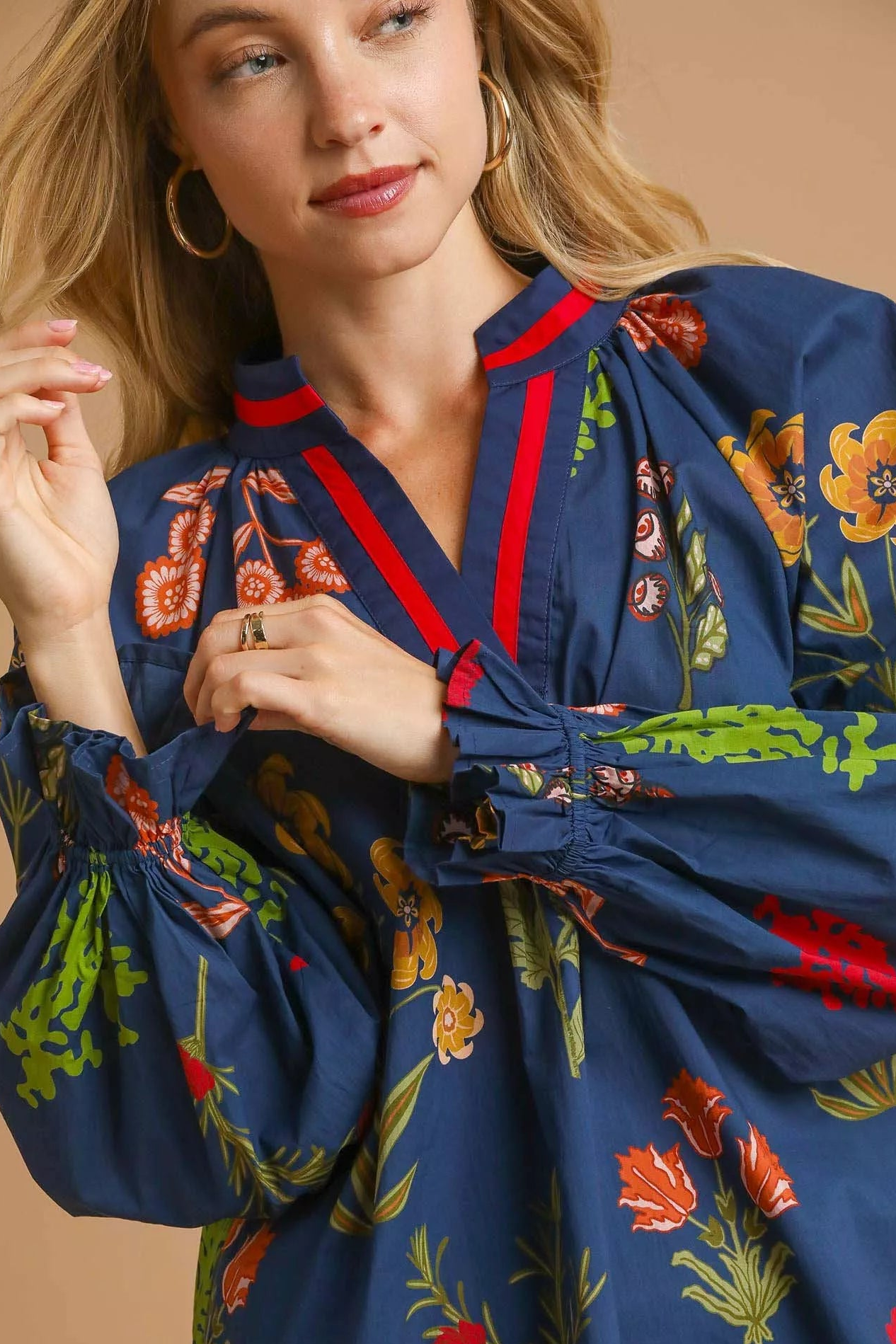 Geneva Floral Print Flounce Sleeve Blouse