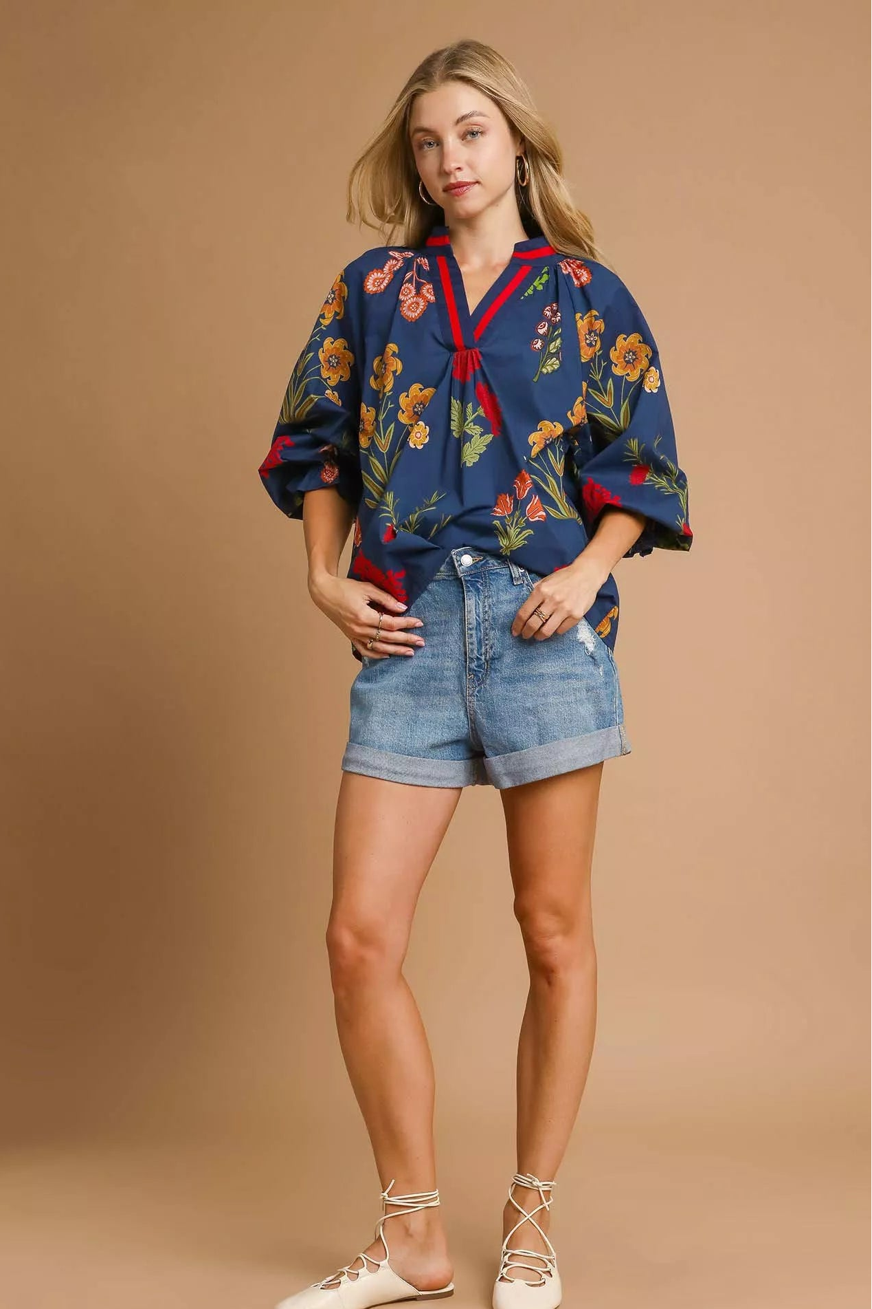 Geneva Floral Print Flounce Sleeve Blouse