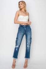 Load image into Gallery viewer, RISEN High Rise Cargo Ankle Roll Up Straight Jeans
