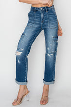 Load image into Gallery viewer, RISEN High Rise Cargo Ankle Roll Up Straight Jeans
