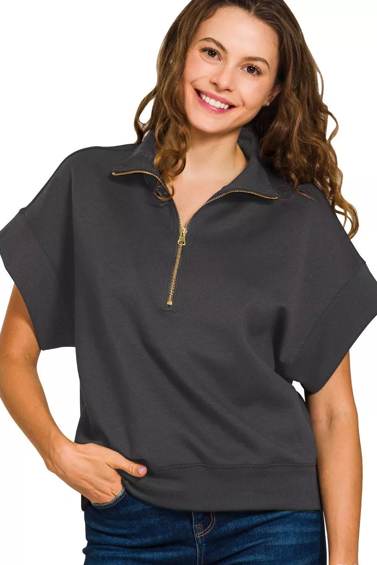 Davina Half Zip Short Sleeve Sweatshirt