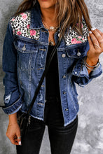 Load image into Gallery viewer, August Mixed Print Distressed Denim Jacket
