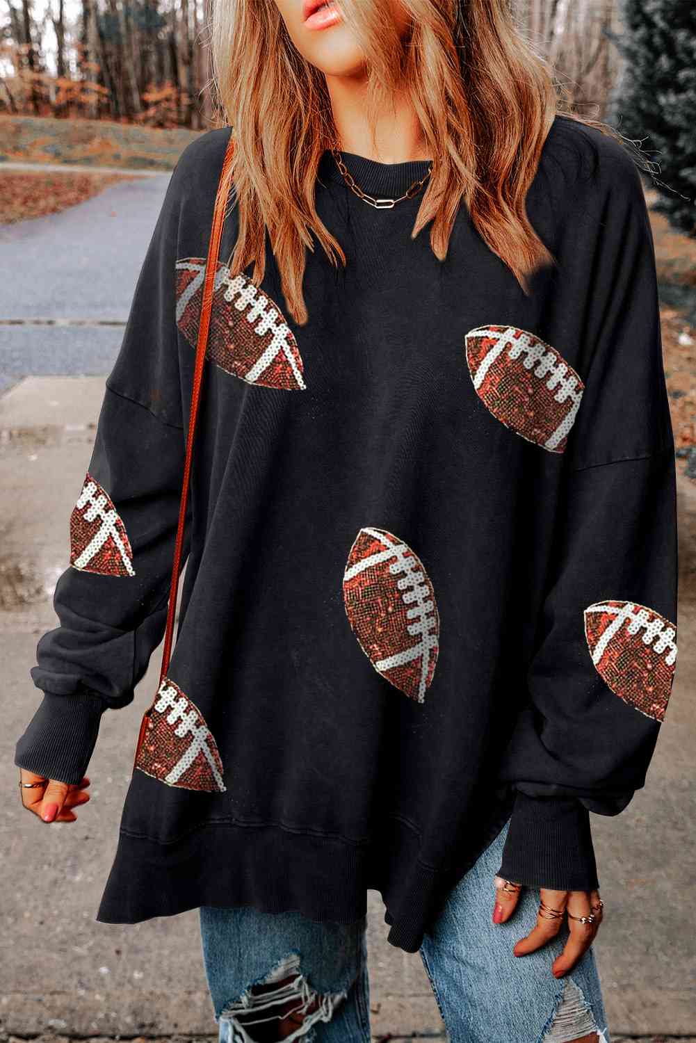 Sanders Sequin Football Slit Sweatshirt