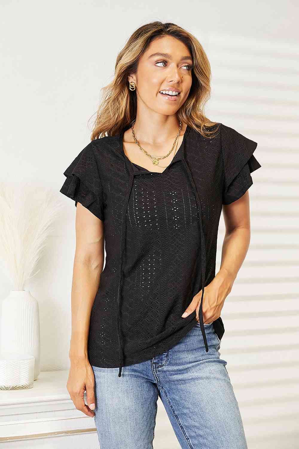 Kingston Eyelet Flutter Sleeve Blouse