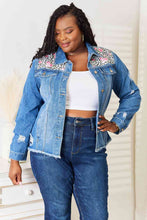 Load image into Gallery viewer, Leopard Floral Distressed Denim Jacket
