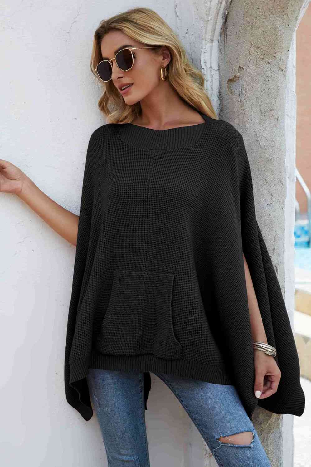 Artesia Waffle-Knit Cloak Sleeve Sweater