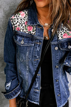 Load image into Gallery viewer, August Mixed Print Distressed Denim Jacket

