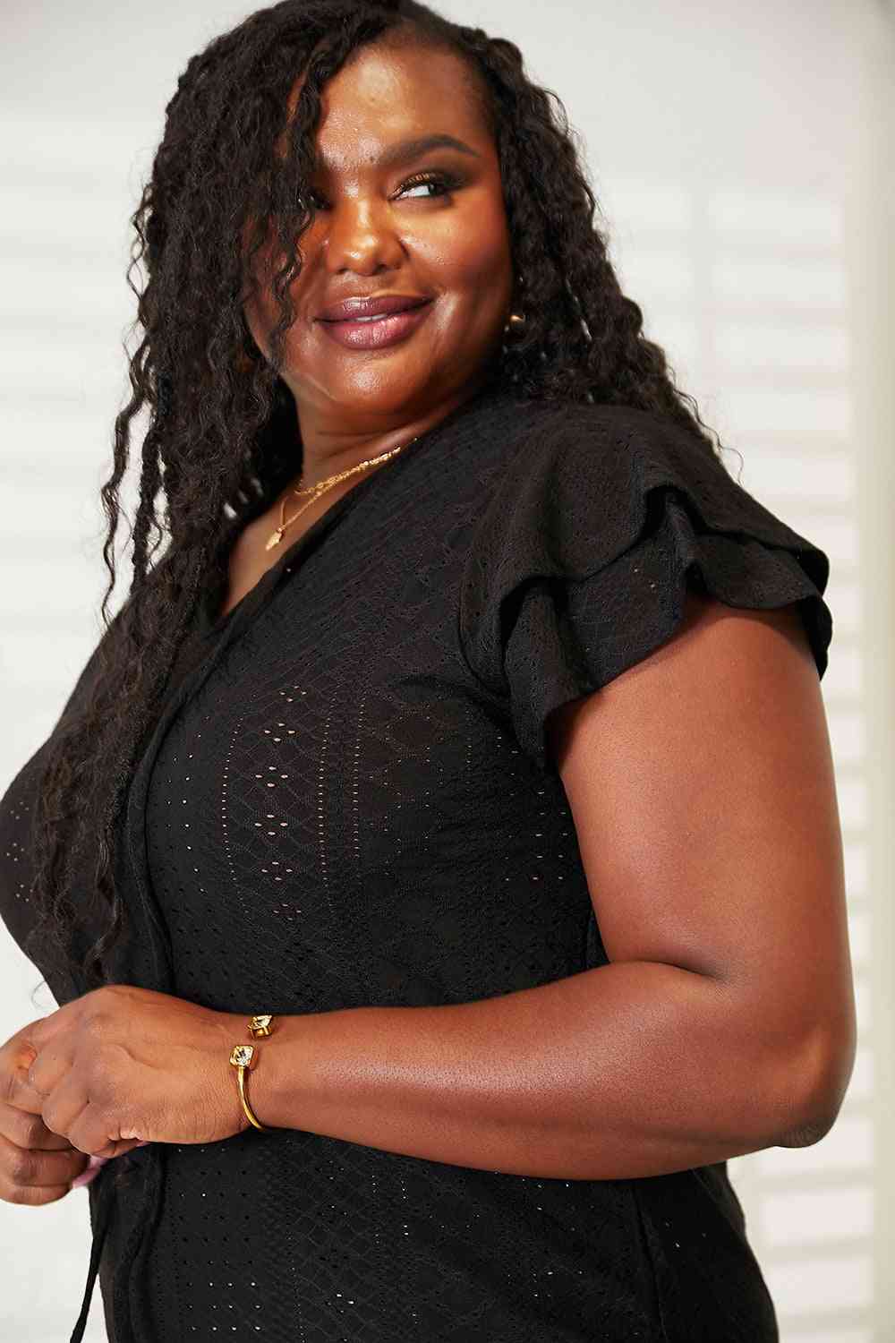 Kingston Eyelet Flutter Sleeve Blouse