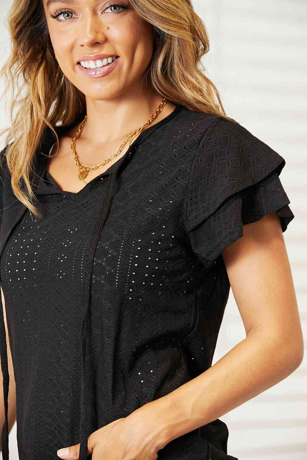 Kingston Eyelet Flutter Sleeve Blouse
