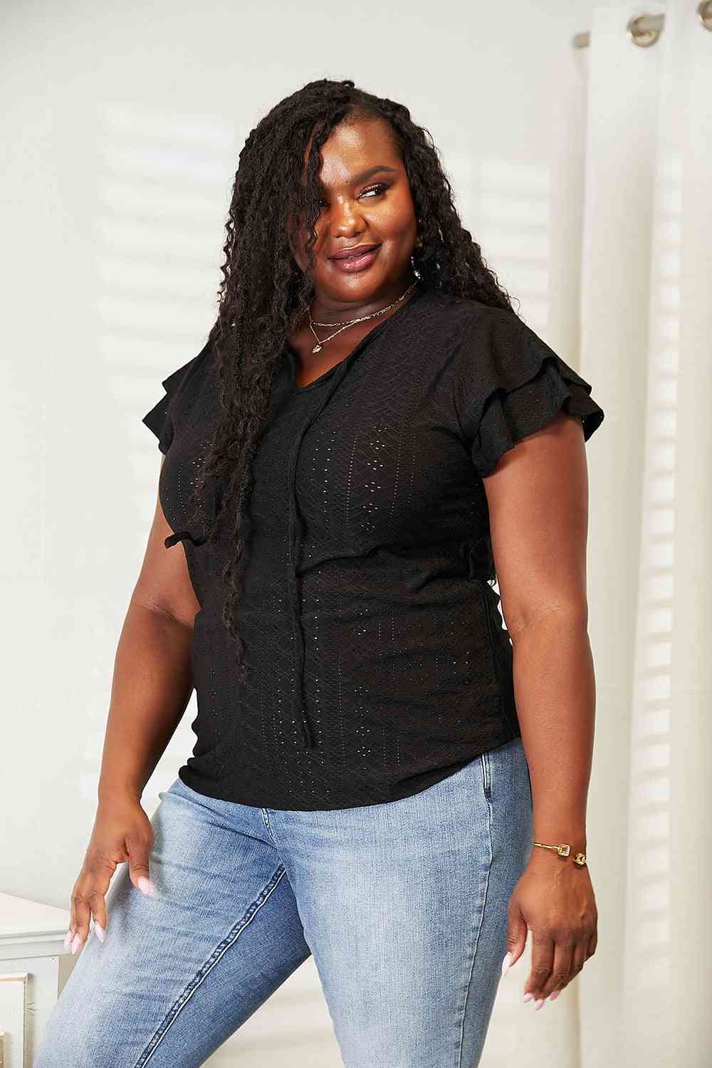 Kingston Eyelet Flutter Sleeve Blouse